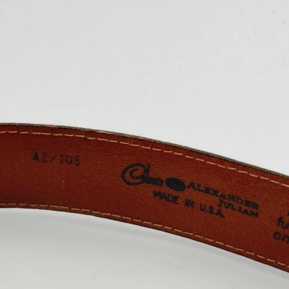 Alexander Julian Mens Brown Crocodile Emboss cowhide Bonded Leather Belt 42 USA‎